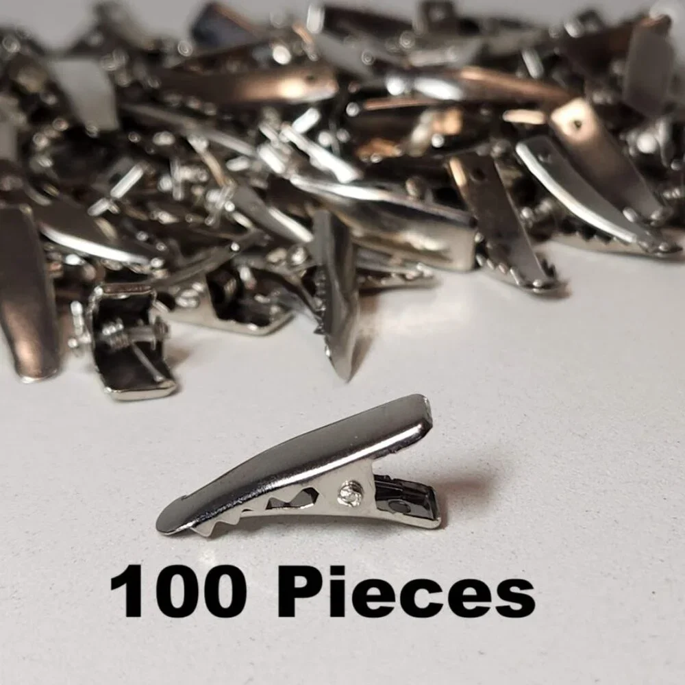 100 Silver Metal Small Prong Alligator Hair Clips 24mm with Teeth Bow Crafting S